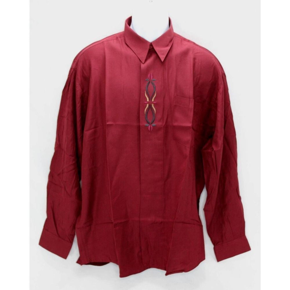 Zoom Focus Collection Mexican Western Embroidered Maroon Shirt Sz Large 16 New